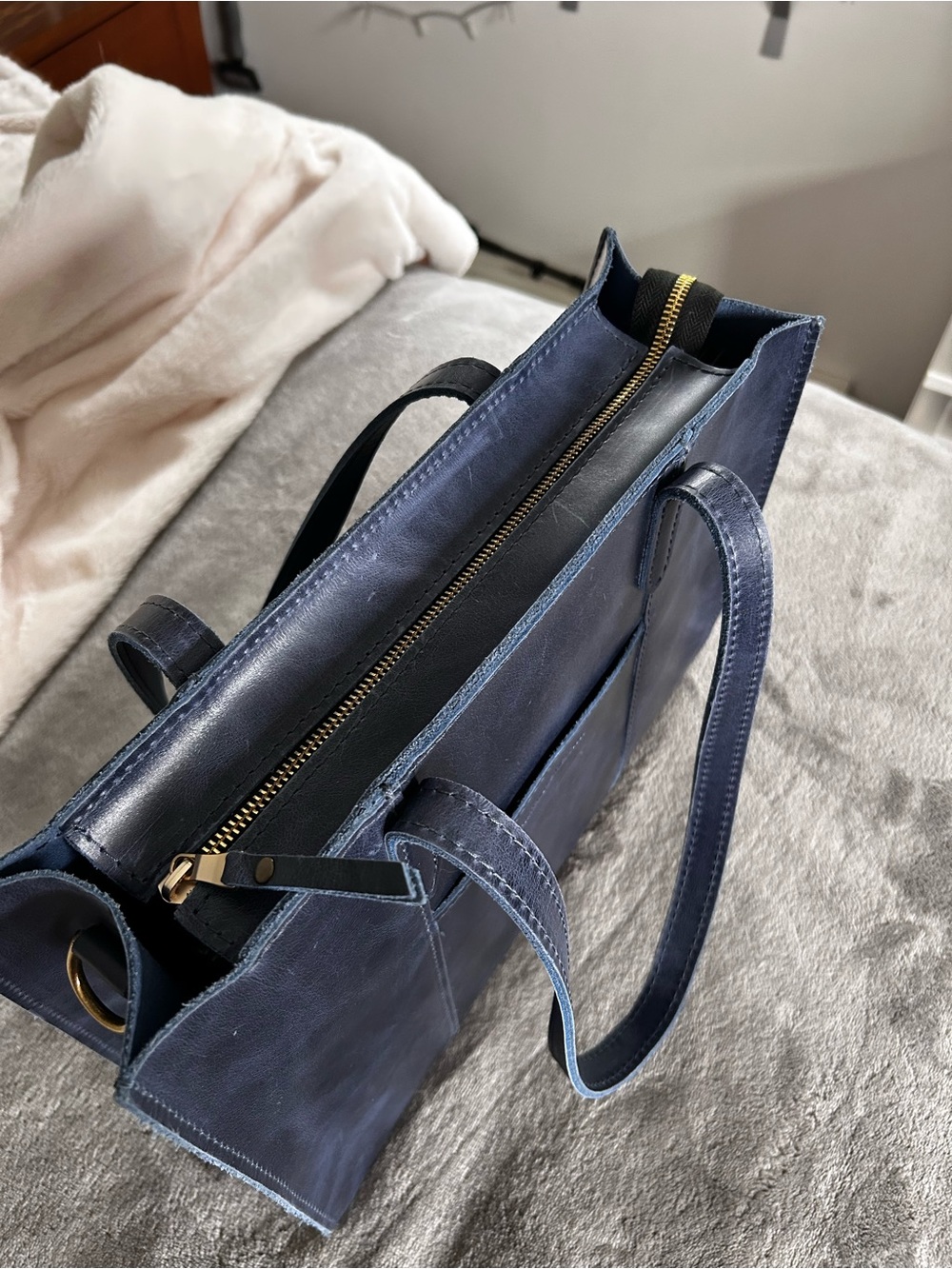 Portland Leather Goods Cowboy Blue Leather Tote - Picture 2 of 5
